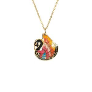 Cloisonne Swan Pendant Necklace Gold Tone Enamel Multicolor Bird Jewelry 18 Inch